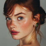 Camila Bamboo Emerald & Clear Zircon Hoop Earrings.