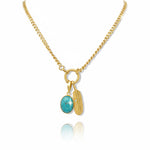 Nyra – Feather & Turquoise Pendant on Chunky Toggle Chain Necklace.