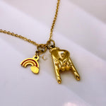 I Love You Sign Language and Rainbow Charm Necklace