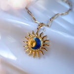 Sun and Blue Crescent Moon Necklace