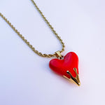 Red Enamel Heart Pendant Necklace on Snake or Rope Chain