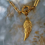 Gold Angel Wing Necklace on Paperclip Chain