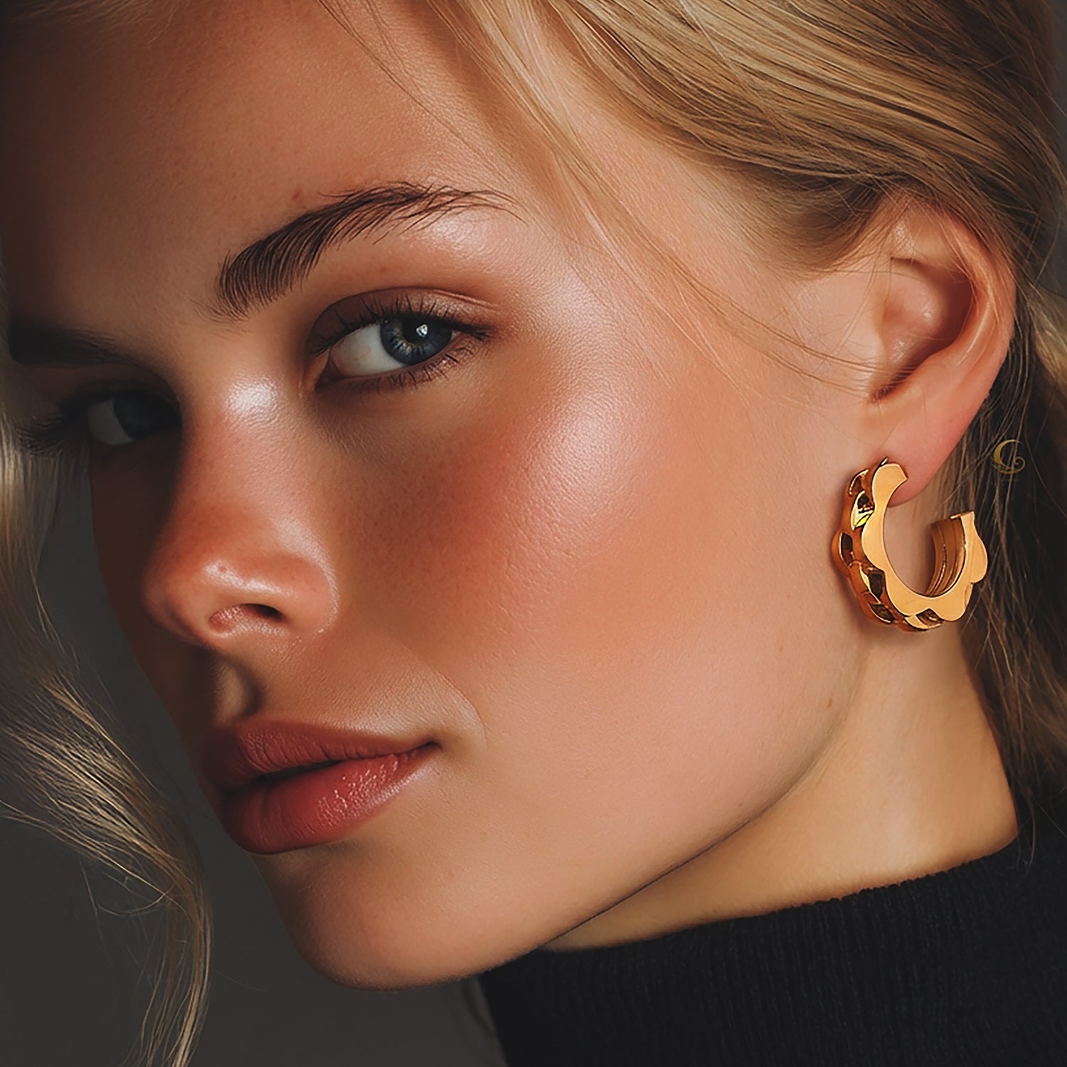 Margaret Floral Hoop Earrings in 18K Gold.
