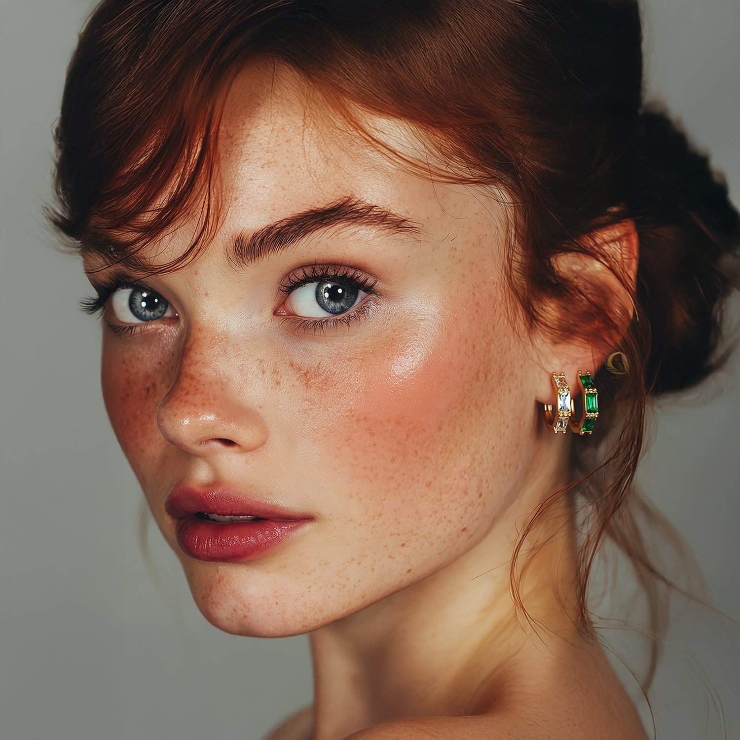 Camila Bamboo Emerald & Clear Zircon Hoop Earrings.