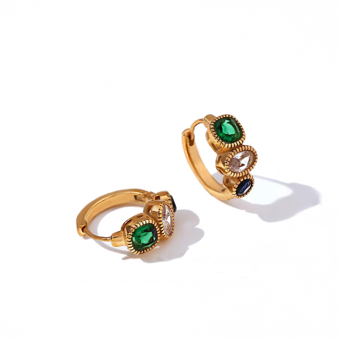 Aurora Vintage Green Zircon Hoop Earrings.