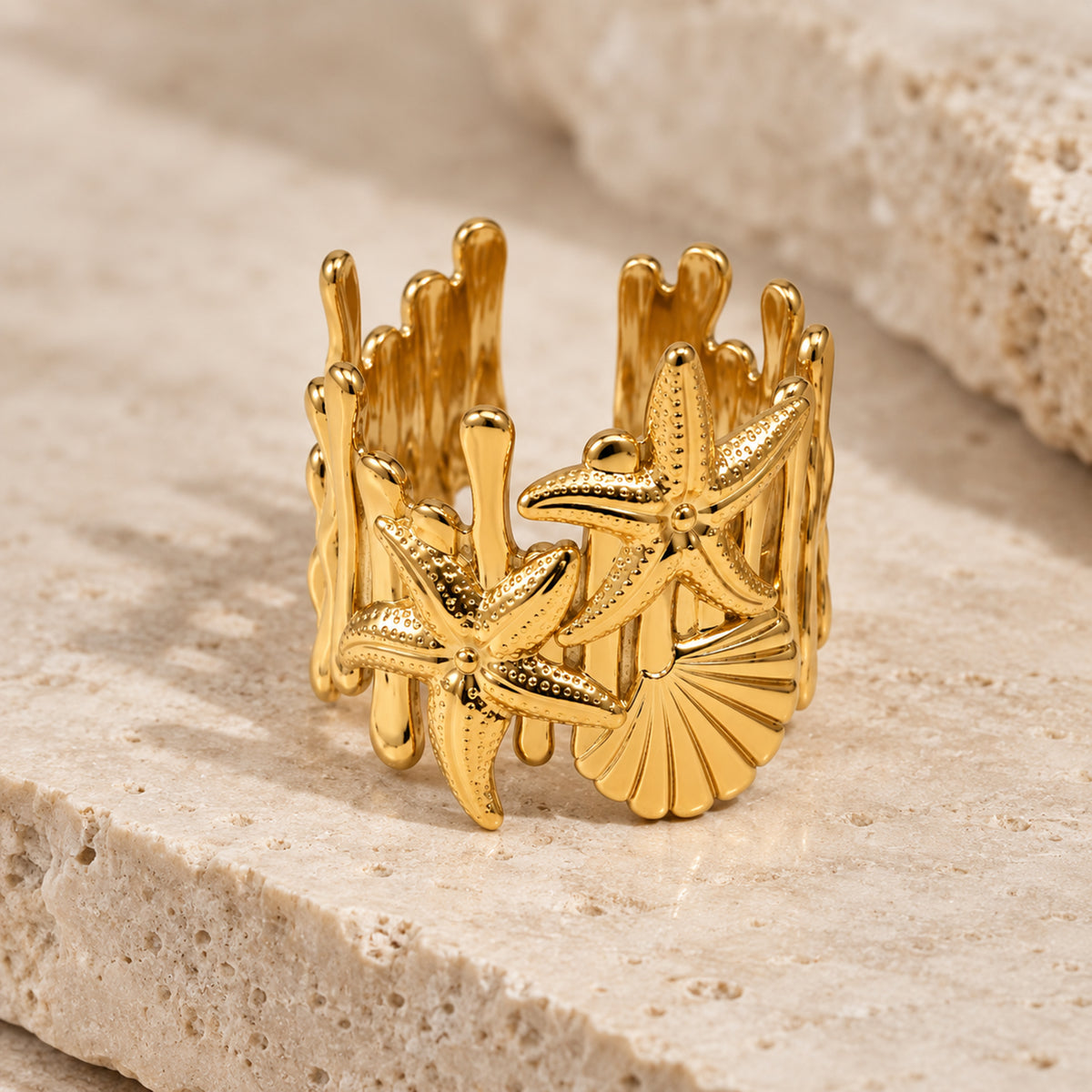 Nerissa Gold Starfish and Coral Statement Ring – photo 1