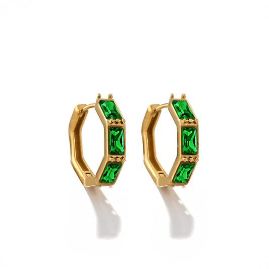 Camila Bamboo Emerald & Clear Zircon Hoop Earrings.