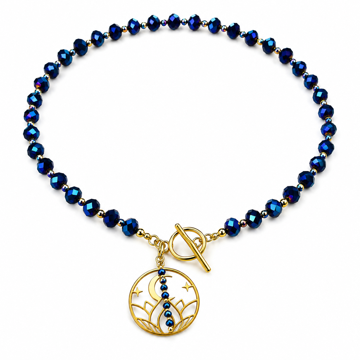 Starry Night – Midnight Blue Crystal Lotus Necklace