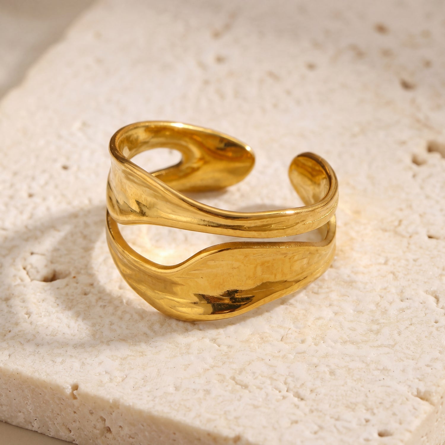 Gold Adjustable Wave Ring, Molten
