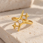 Gold Celestial Star Ring with Zircon on stone