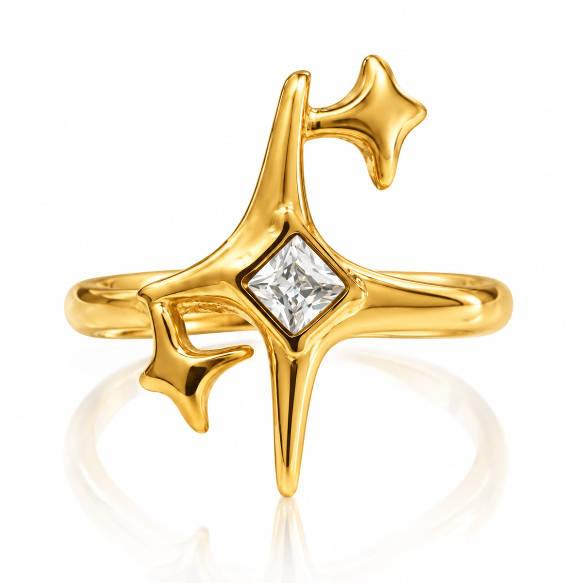 Gold Celestial Star Ring with Zircon