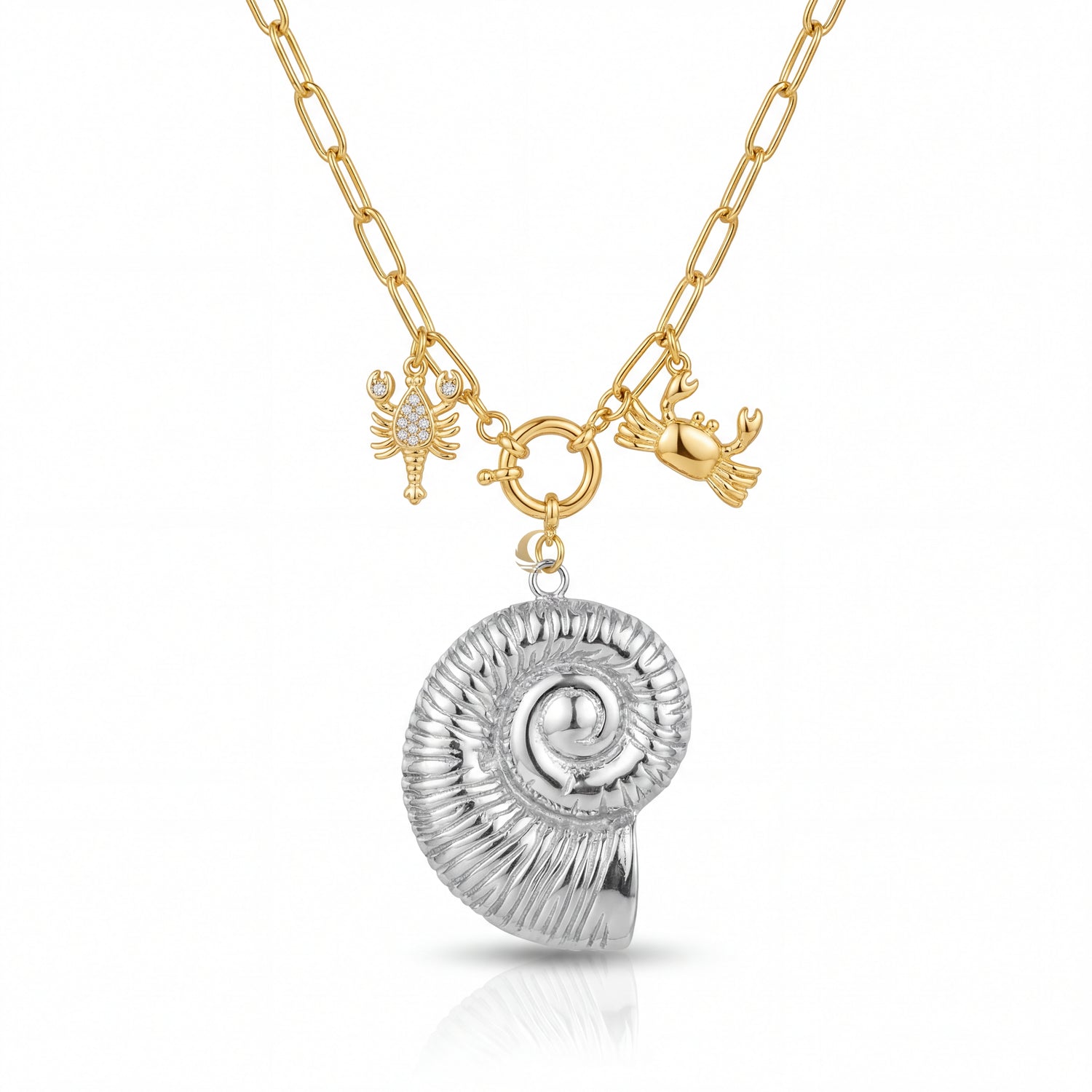 NERIDA – Silver Shell & Golden Sea Creatures Necklace