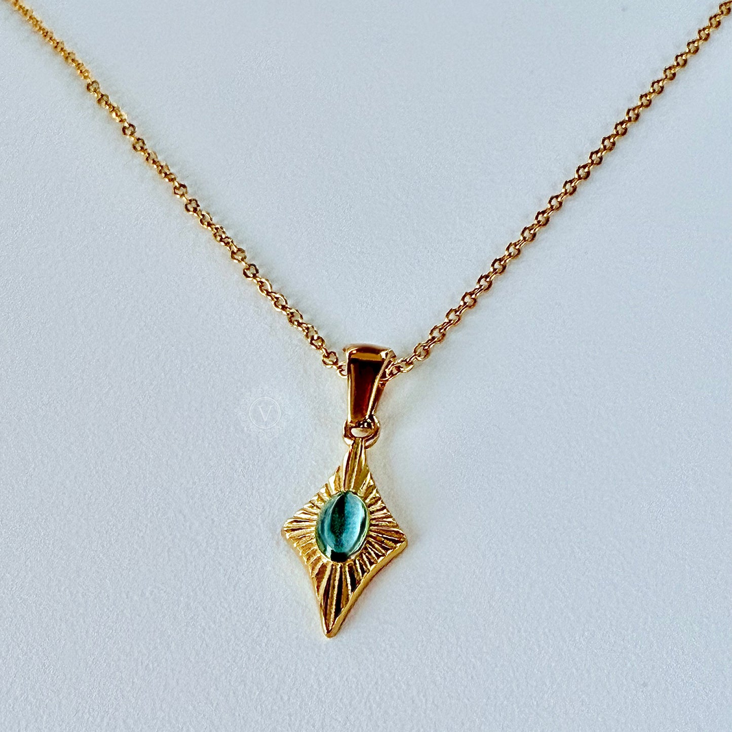 Guardian Amulet - Blue Cat Eye Gold Necklace.