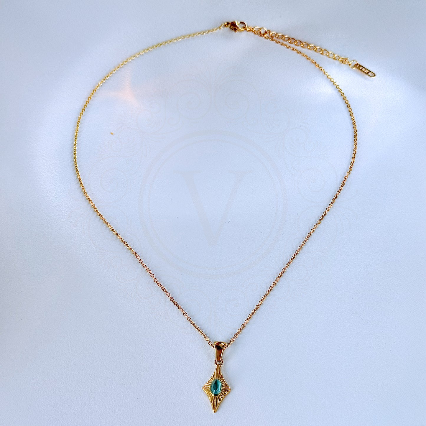 Guardian Amulet - Blue Cat Eye Gold Necklace.