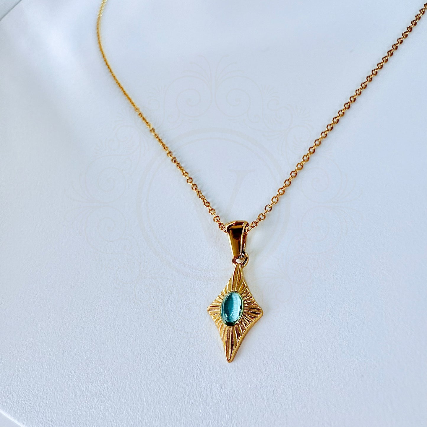 Guardian Amulet - Blue Cat Eye Gold Necklace.