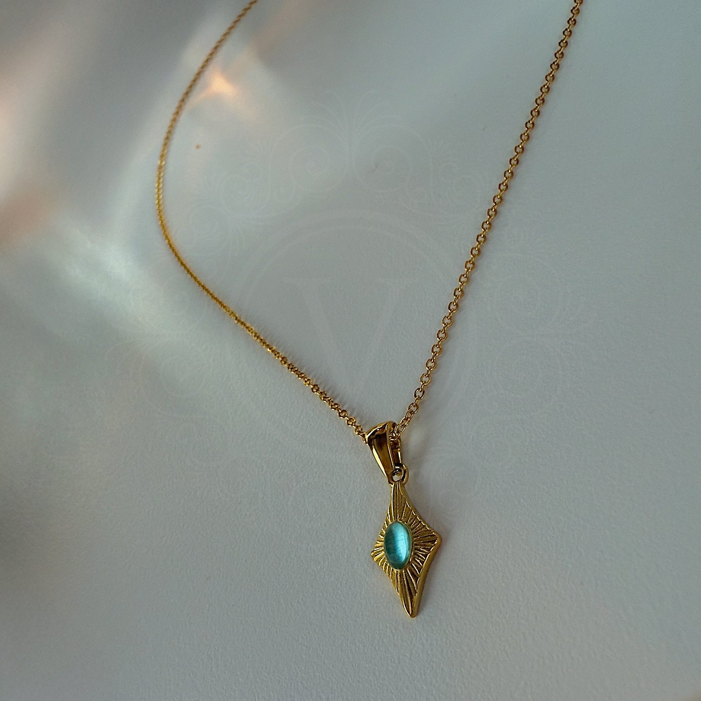 Guardian Amulet - Blue Cat Eye Gold Necklace.