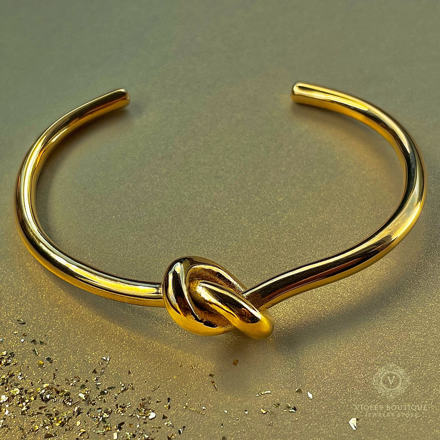 18K Gold Plated Stainless Steel Knot Cuff Bracelet.