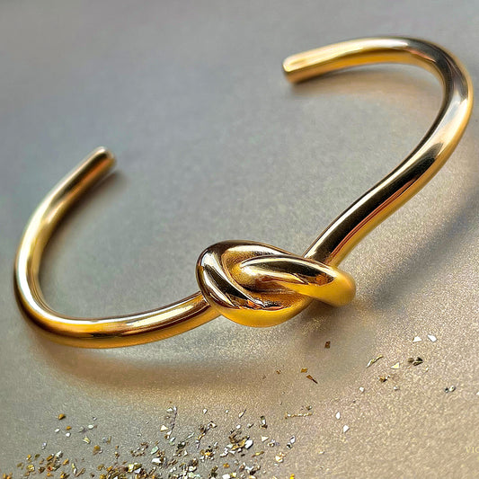 18K Gold Plated Stainless Steel Knot Cuff Bracelet.