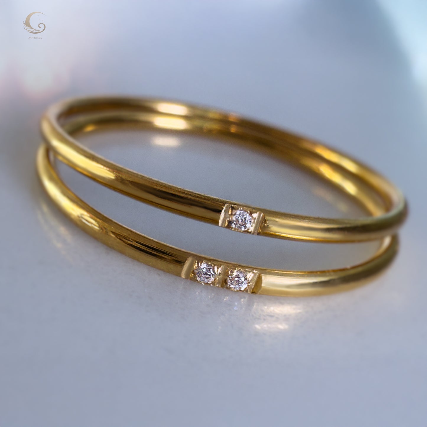 Minimalist Waterproof Ring – Delicate Gold Band with Tiny Zircon Stones.