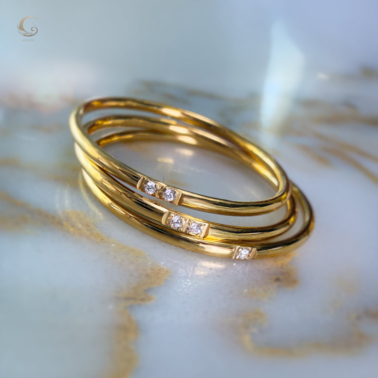 Minimalist Waterproof Ring – Delicate Gold Band with Tiny Zircon Stones.