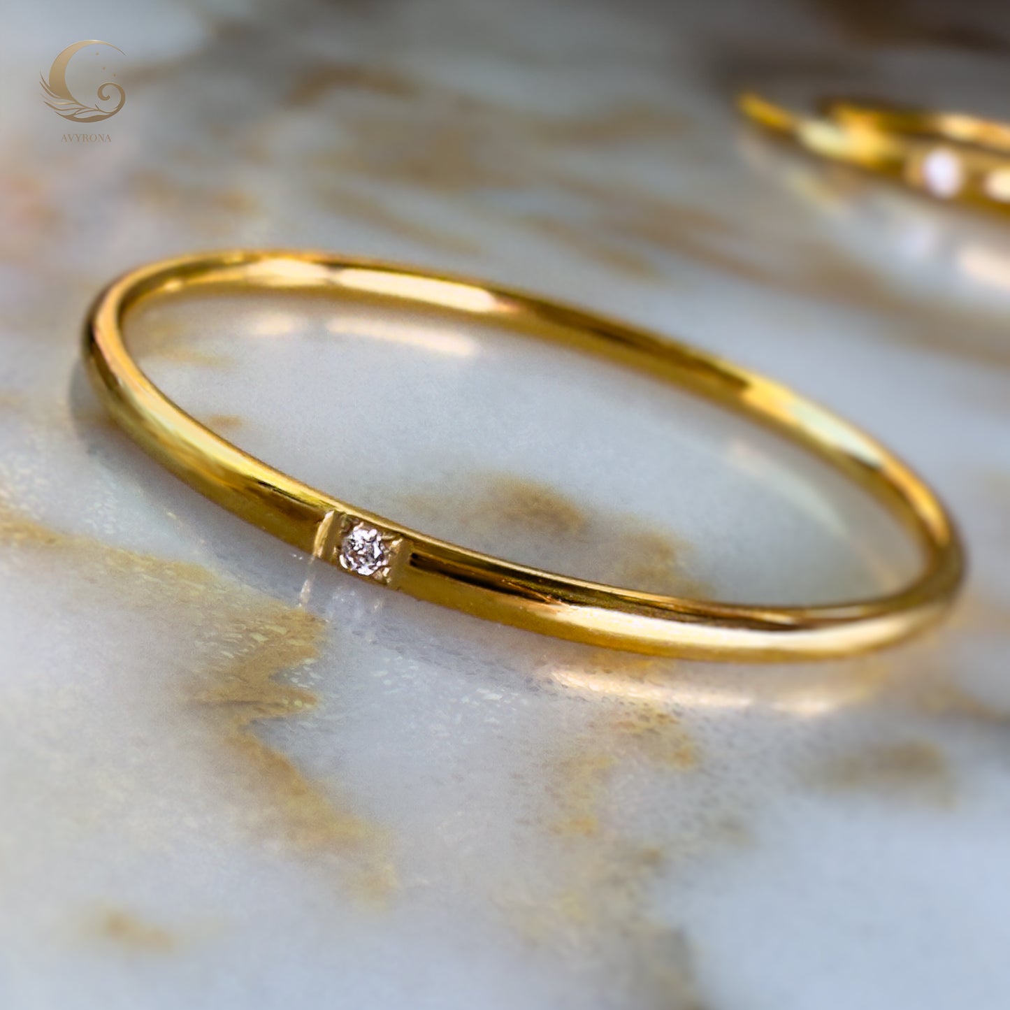 Minimalist Waterproof Ring – Delicate Gold Band with Tiny Zircon Stones.