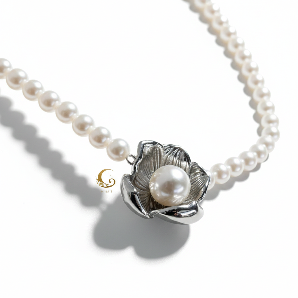 Nayara – Pearl Blossom Necklace Gold and Silver Color.