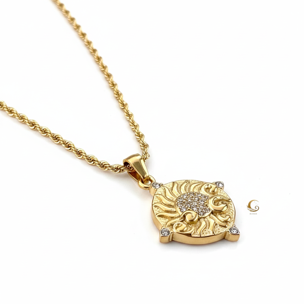 Soleia – Vintage Gold Sun Pendant Necklace.