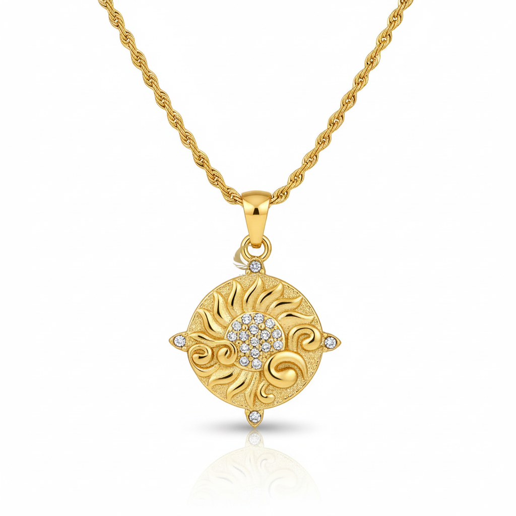 Soleia – Vintage Gold Sun Pendant Necklace.