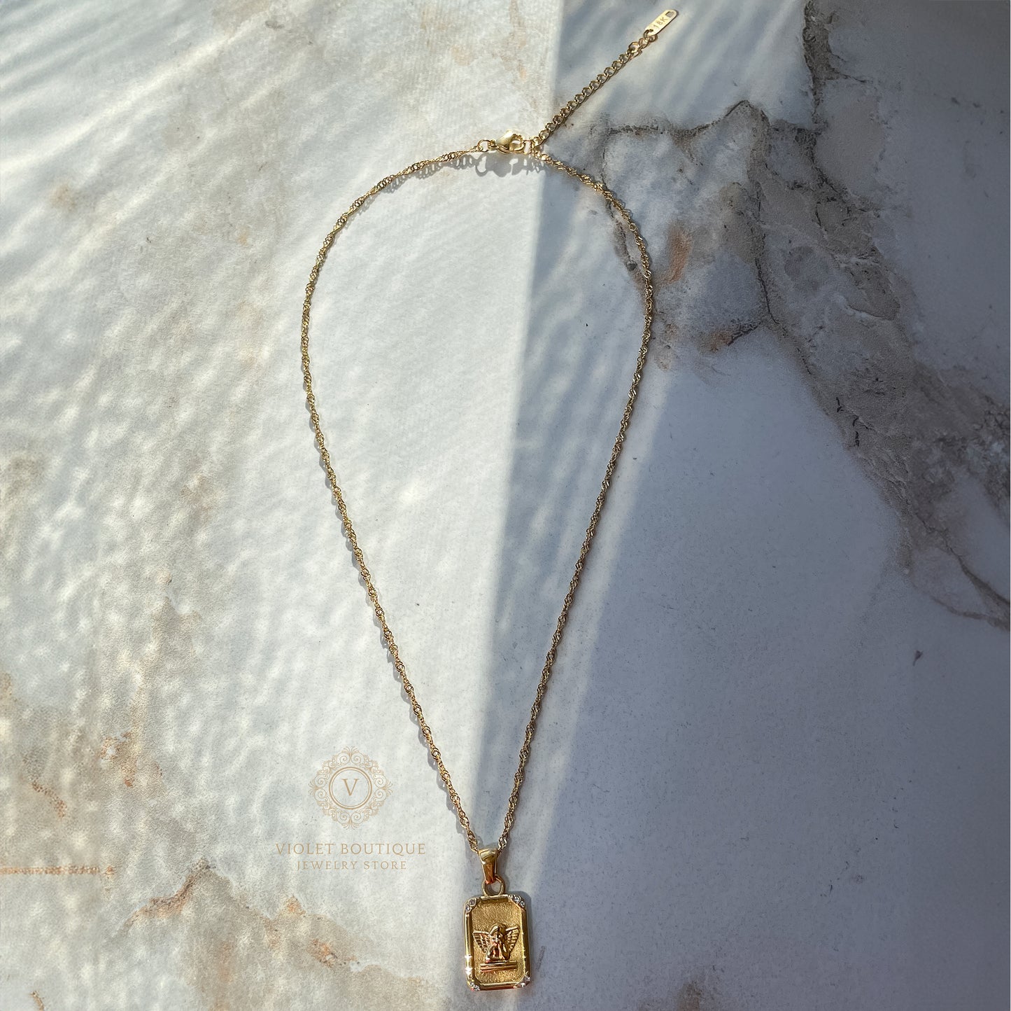 VB 18K Gold Plated Angel Tarot Card Necklace.