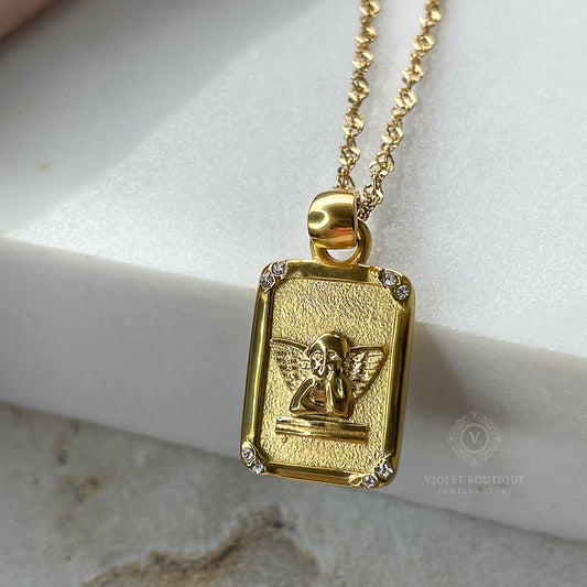 VB 18K Gold Plated Angel Tarot Card Necklace.