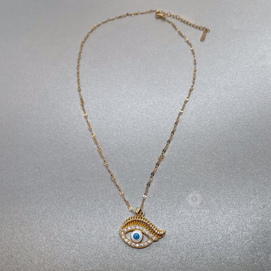 VB Stainless Steel Gold Plated Blue Evil Eye Pendant Necklace.