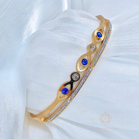 VB 18K Gold-Plated Evil Eye Cuff Bracelet with Zircon Rhinestones.