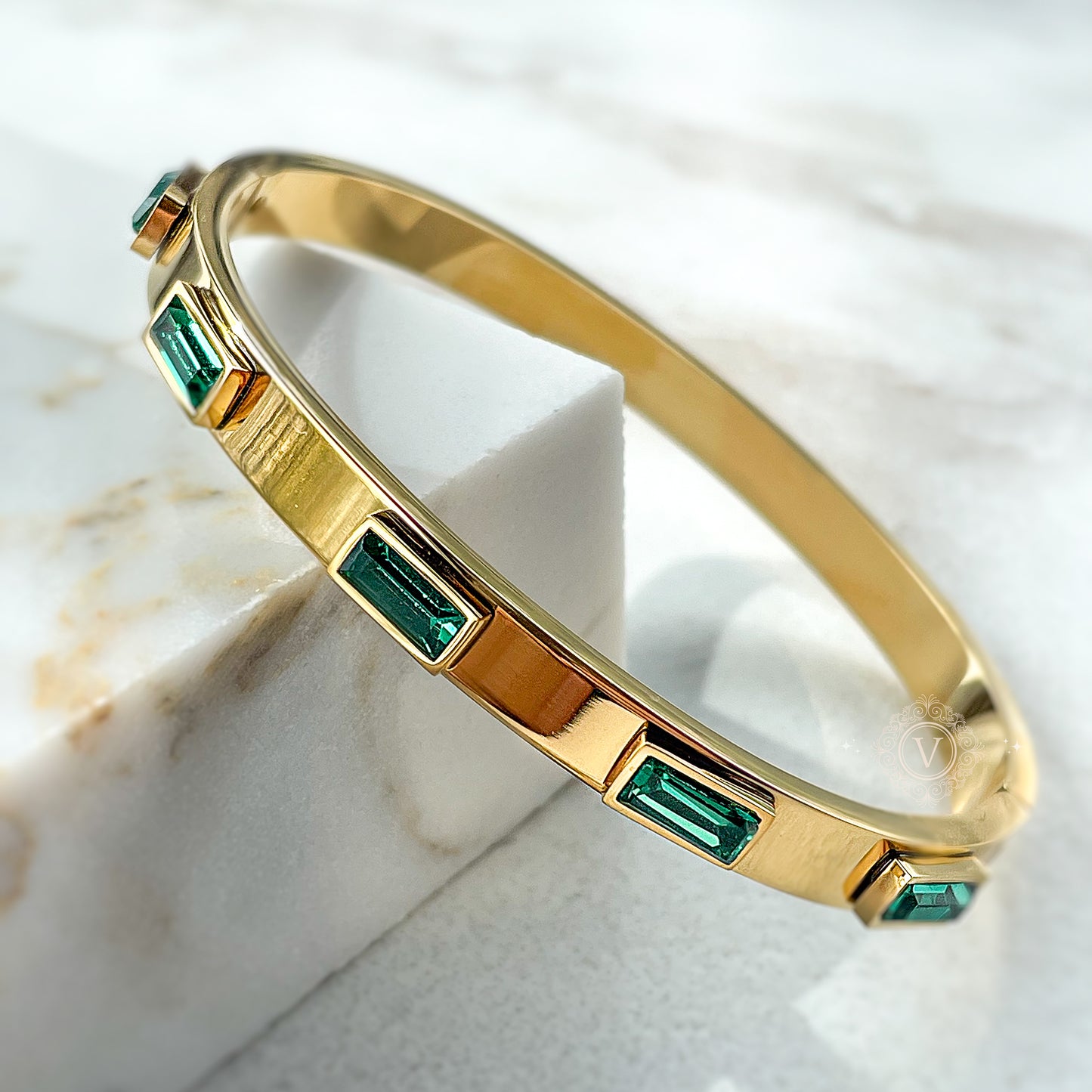 18K Gold Plated, Green Zircon Bracelet, Waterproof, Hypoallergenic, Emily.