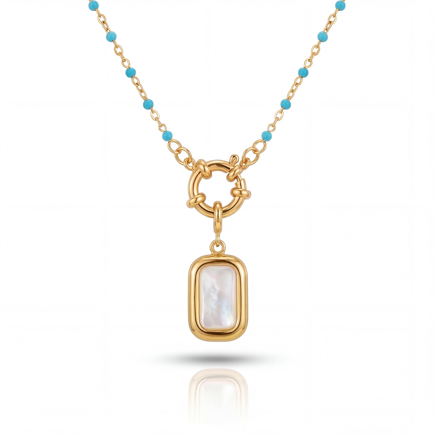 Gold necklace with a pendant on a white background