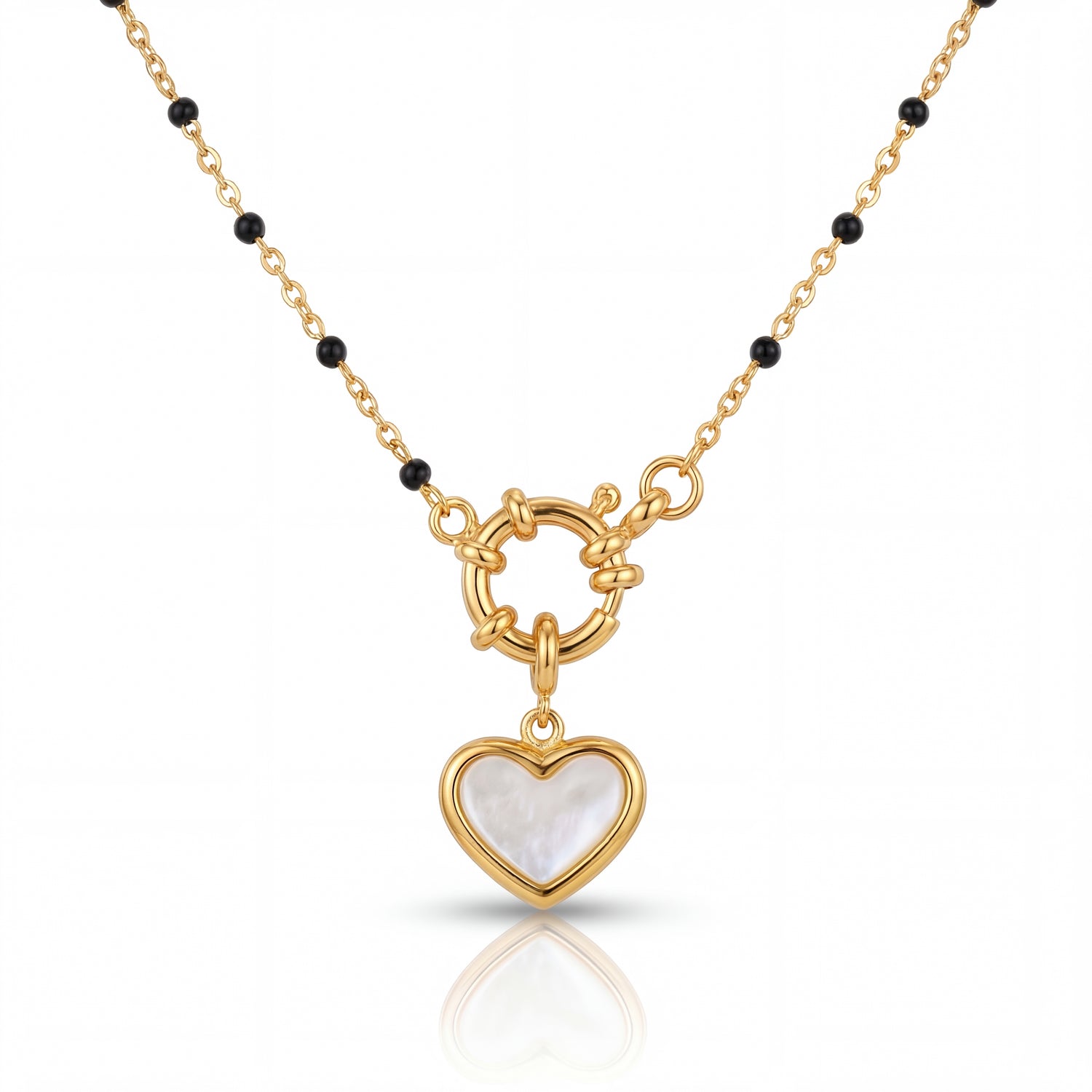 Mira – Navy Beaded Necklace with Heart Charm.