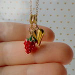 Gold Heart and Wild Strawberry Charm Necklace