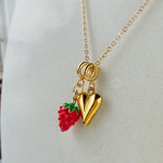 Gold Heart and Wild Strawberry Charm Necklace