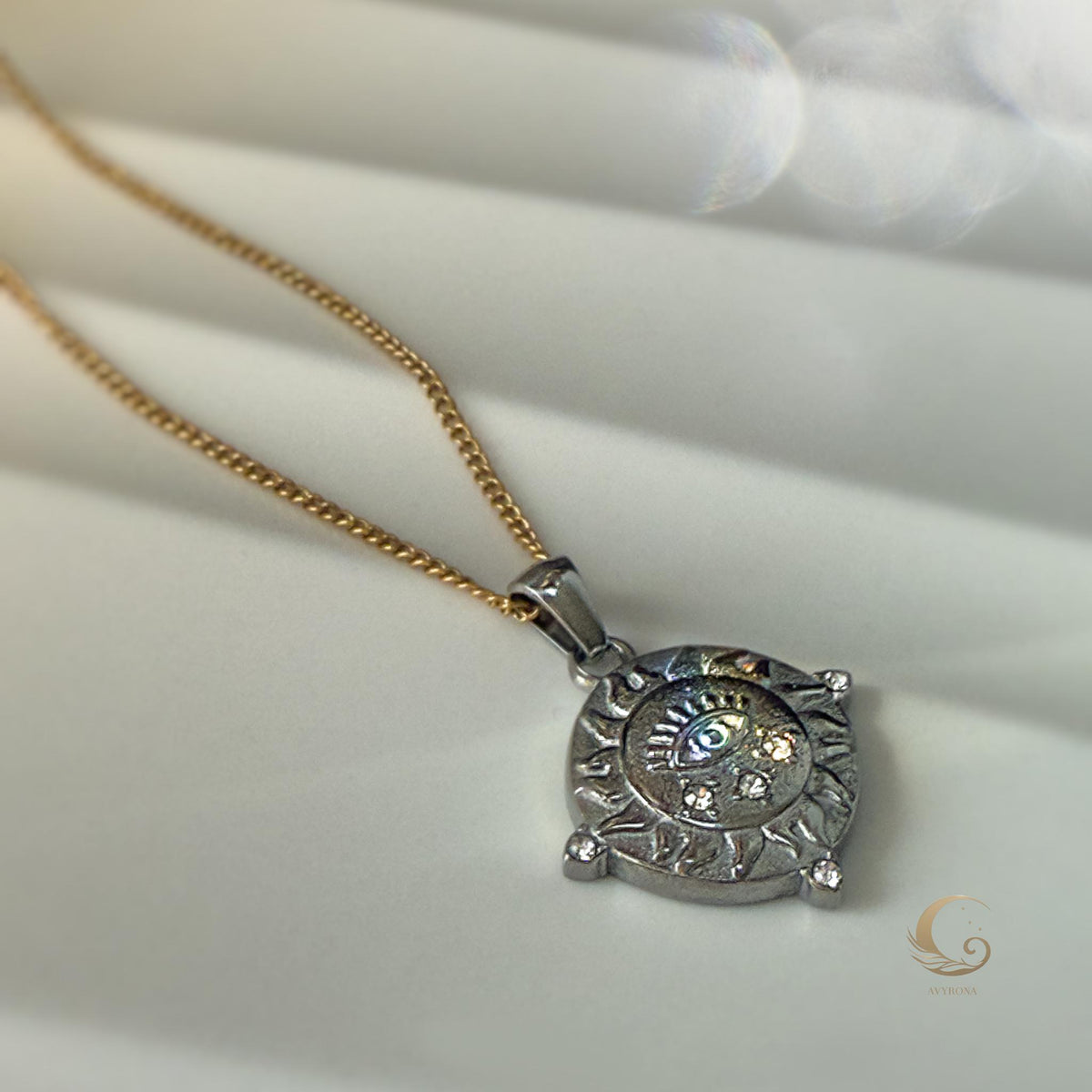 Celestial Eye Amulet Necklace with Silver Sun