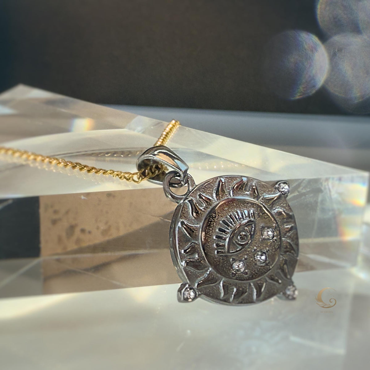 Celestial Eye Amulet Necklace with Silver Sun