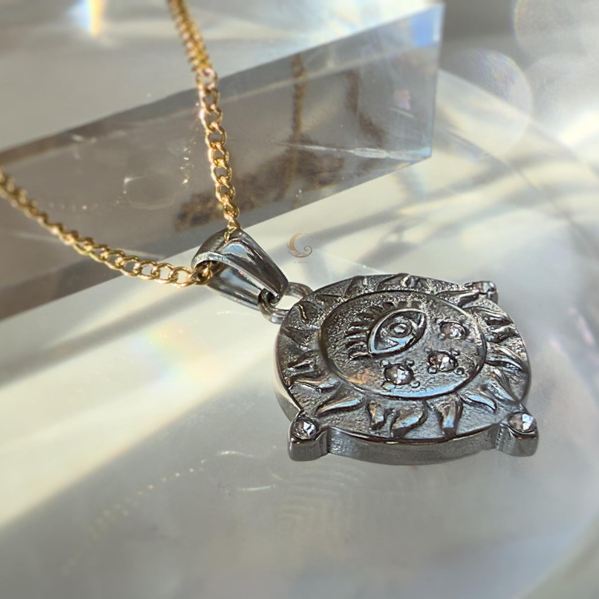 Celestial Eye Amulet Necklace with Silver Sun