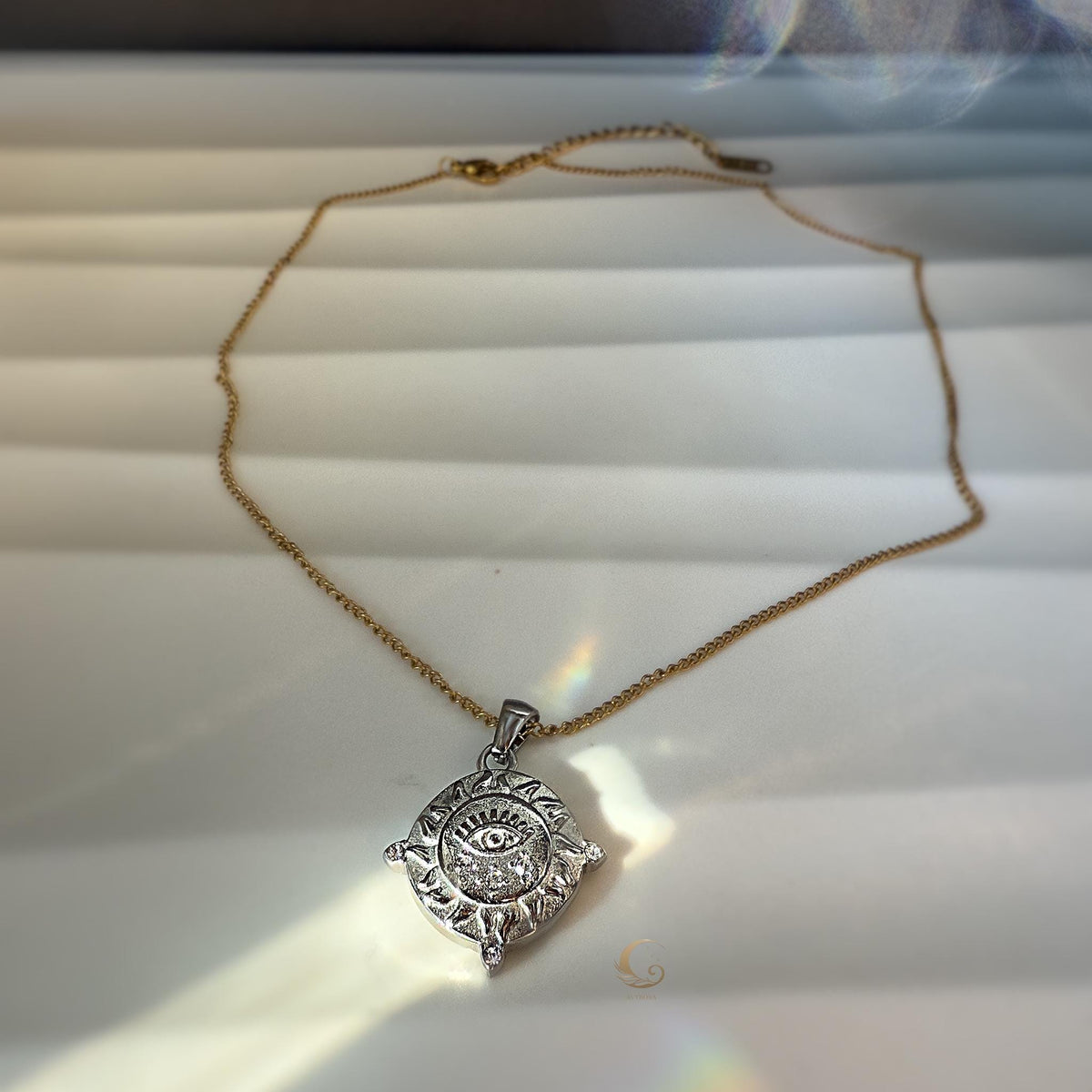 Celestial Eye Amulet Necklace with Silver Sun