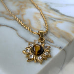 Tiger Eye Sun Necklace with Cubic Zirconia