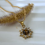 Tiger Eye Sun Necklace with Cubic Zirconia