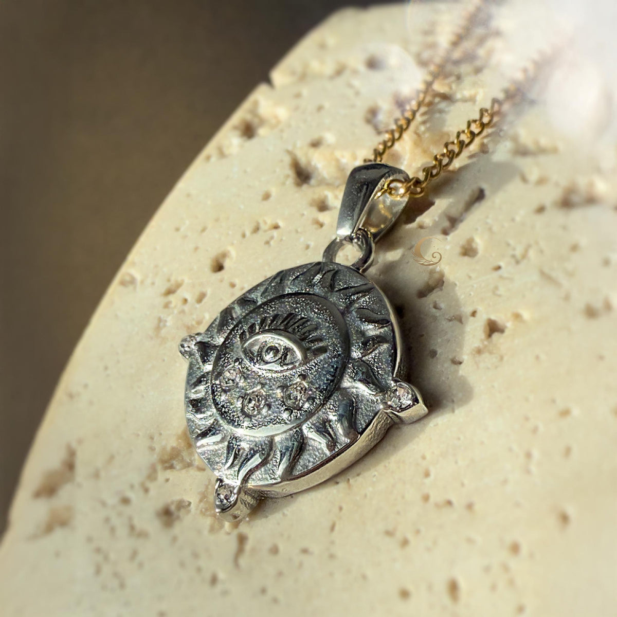 Celestial Eye Amulet Necklace with Silver Sun