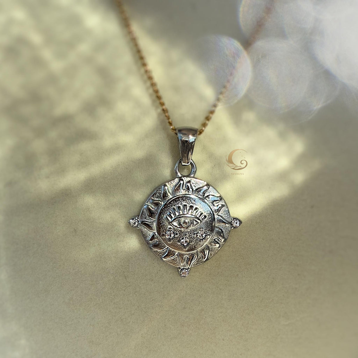 Celestial Eye Amulet Necklace with Silver Sun