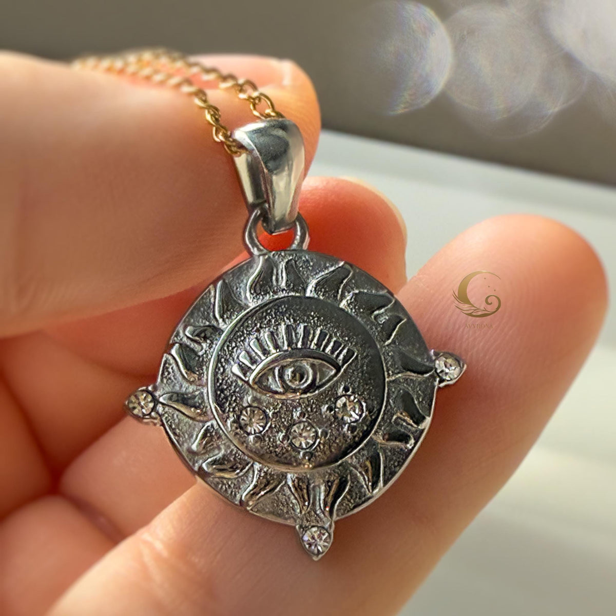 Celestial Eye Amulet Necklace with Silver Sun