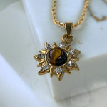 Tiger Eye Sun Necklace with Cubic Zirconia