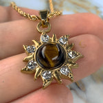 Tiger Eye Sun Necklace with Cubic Zirconia