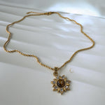 Tiger Eye Sun Necklace with Cubic Zirconia