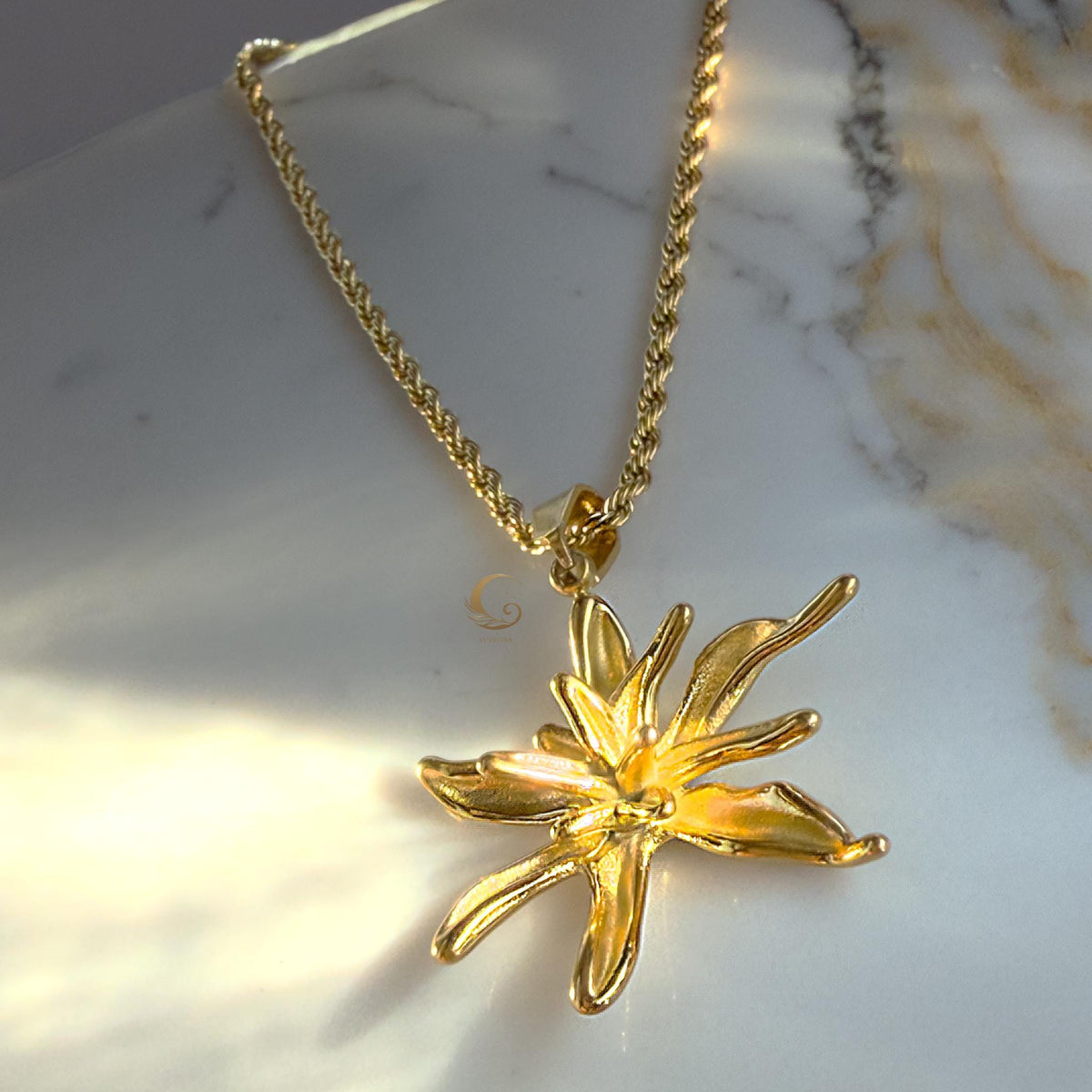 Gold Flower Pendant Necklace – Rose, Lily, Poppy or Ginkgo